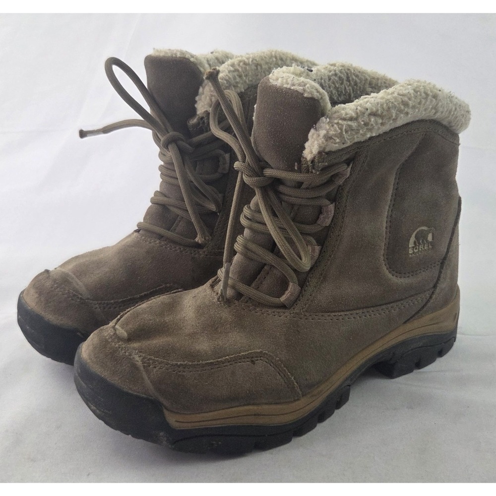 Sorel Waterfall Low Lace Boots Womens 6 Brown Suede Faux Fur Gorpcore Hiking